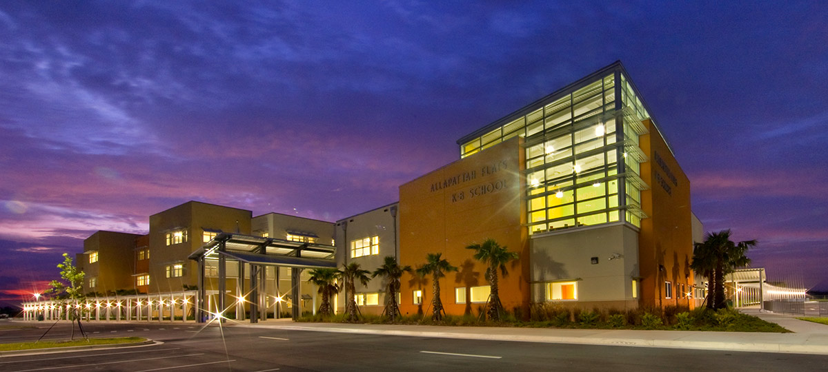 Architectural dusk view at Allapattah Flats K8 School Port Saint Lucie, FL 